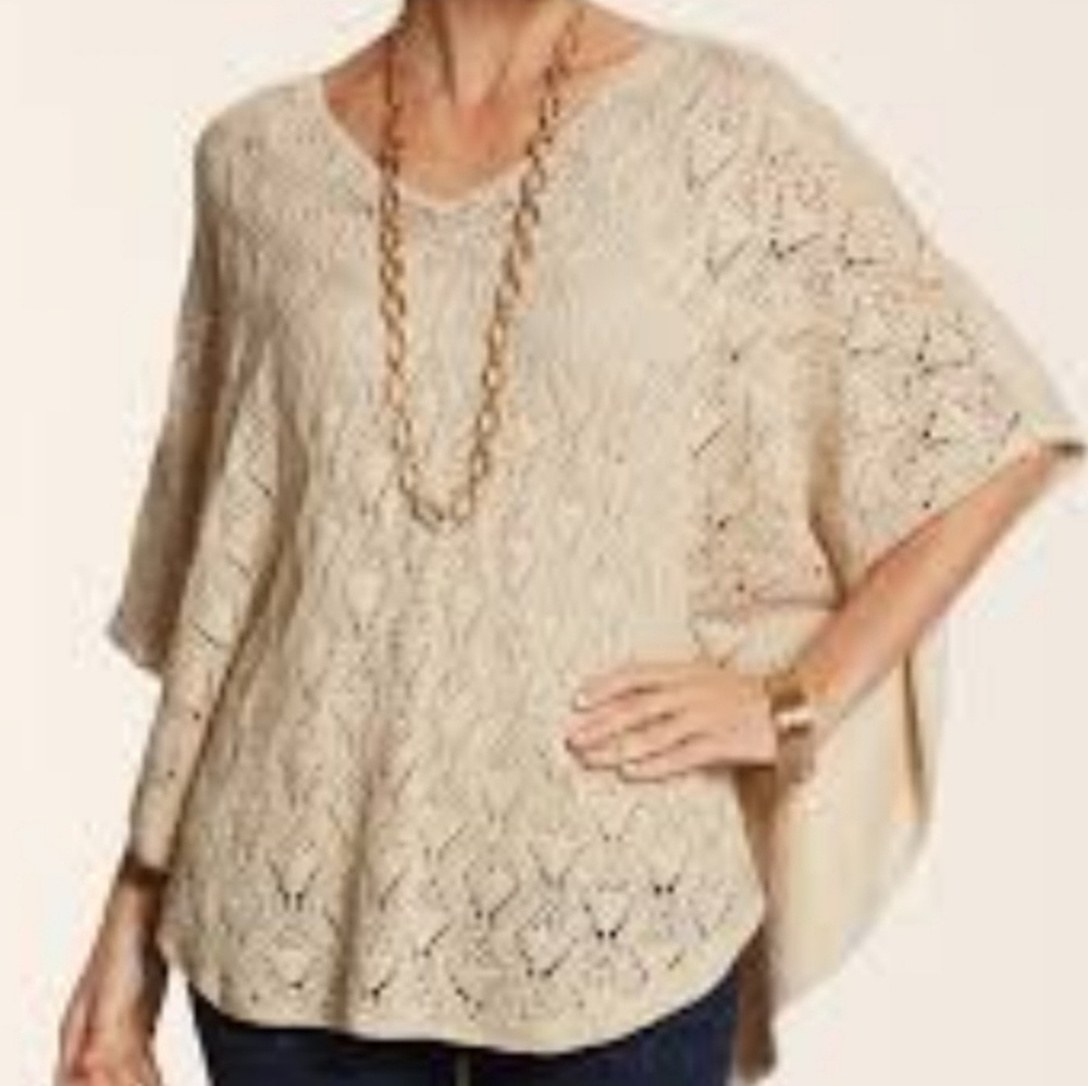 Mixed knit tan poncho